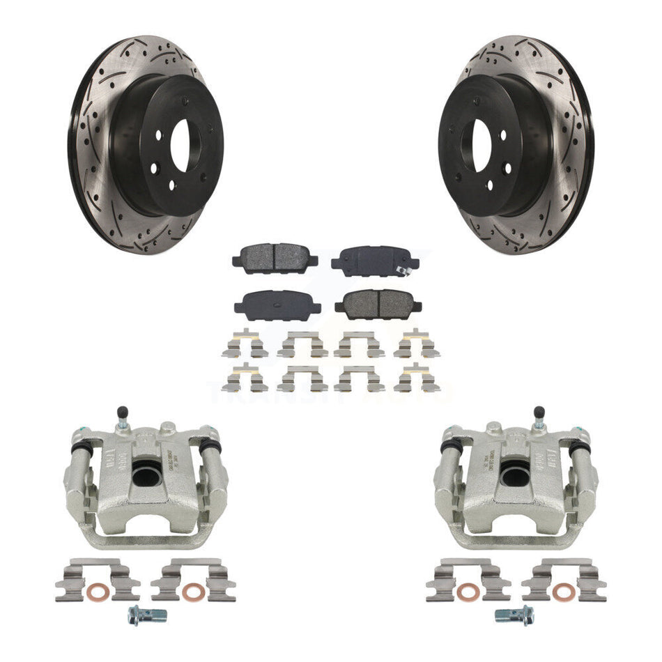Rear Disc Brake Coated Caliper Drilled Slotted Rotors And Semi-Metallic Pads Kit For Nissan Rogue Select X-Trail KCD-100609S