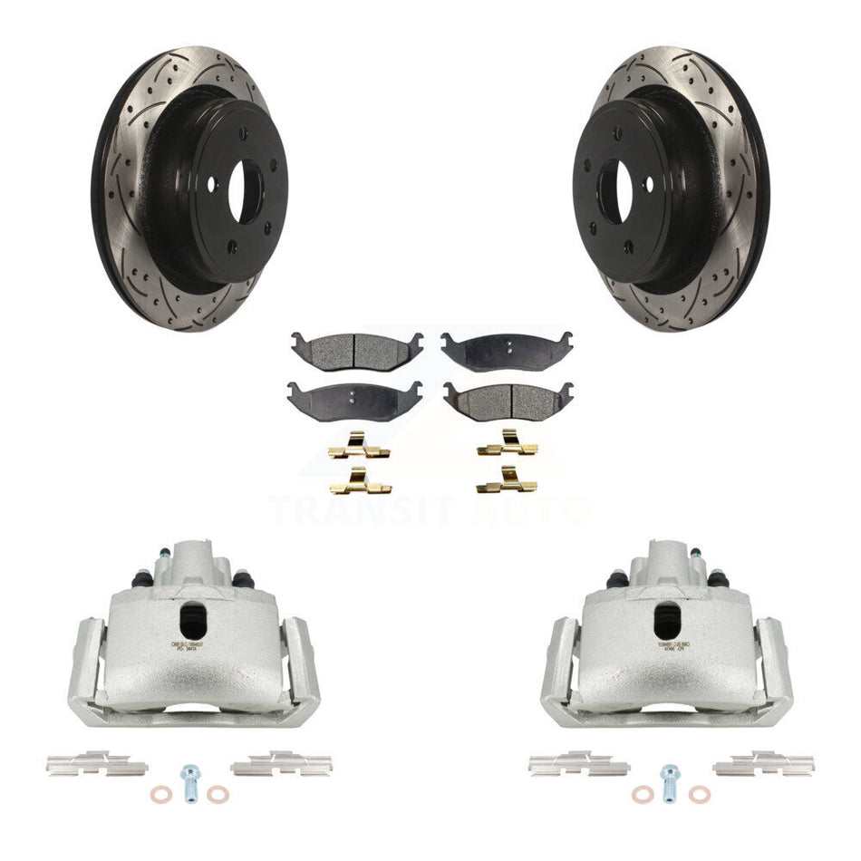 Rear Brake Caliper Drilled Slot Rotor Ceramic Pad Kit For Ram 1500 Classic Dodge Durango KCD-100609T