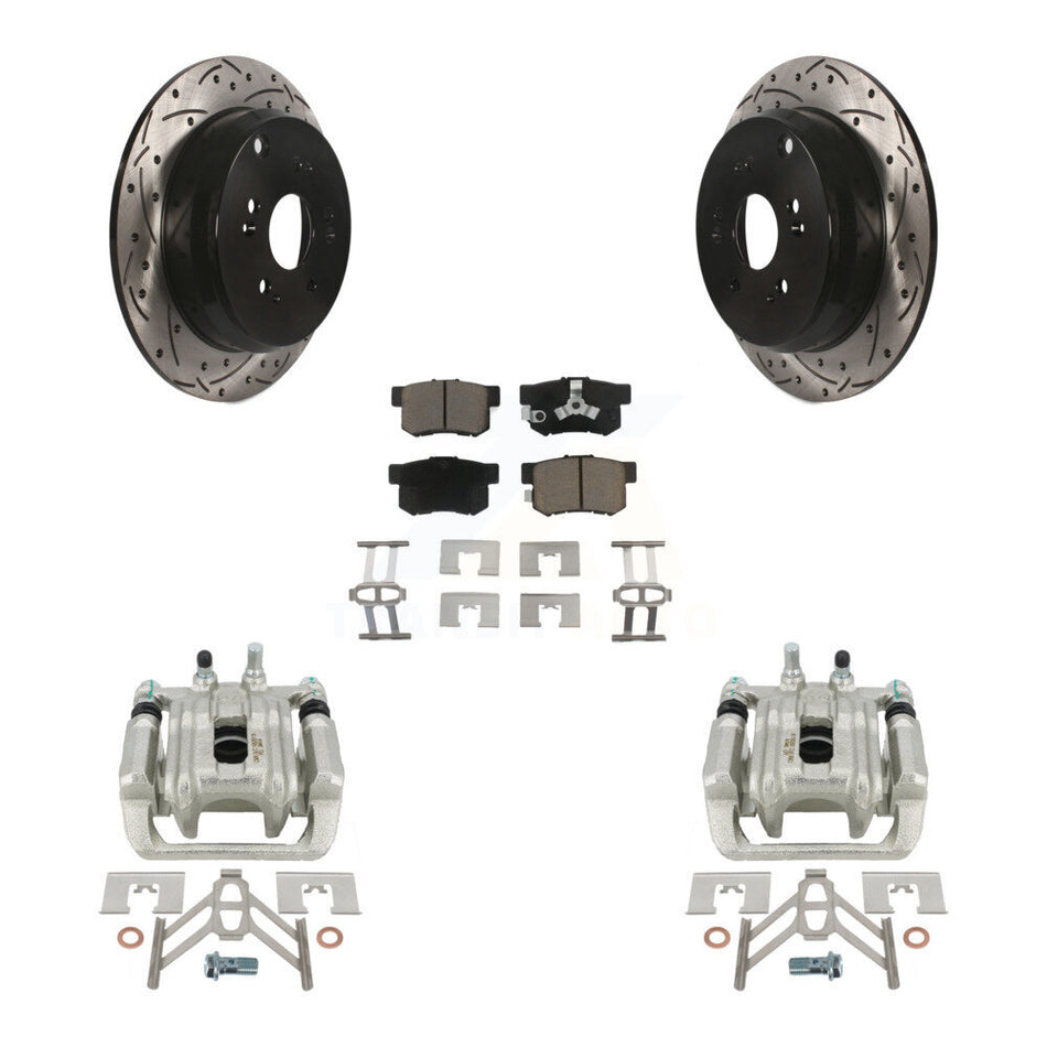 Rear Disc Brake Coated Caliper Drilled Slotted Rotors And Ceramic Pads Kit For Honda CR-V Acura RDX KCD-100610C by Transit Auto