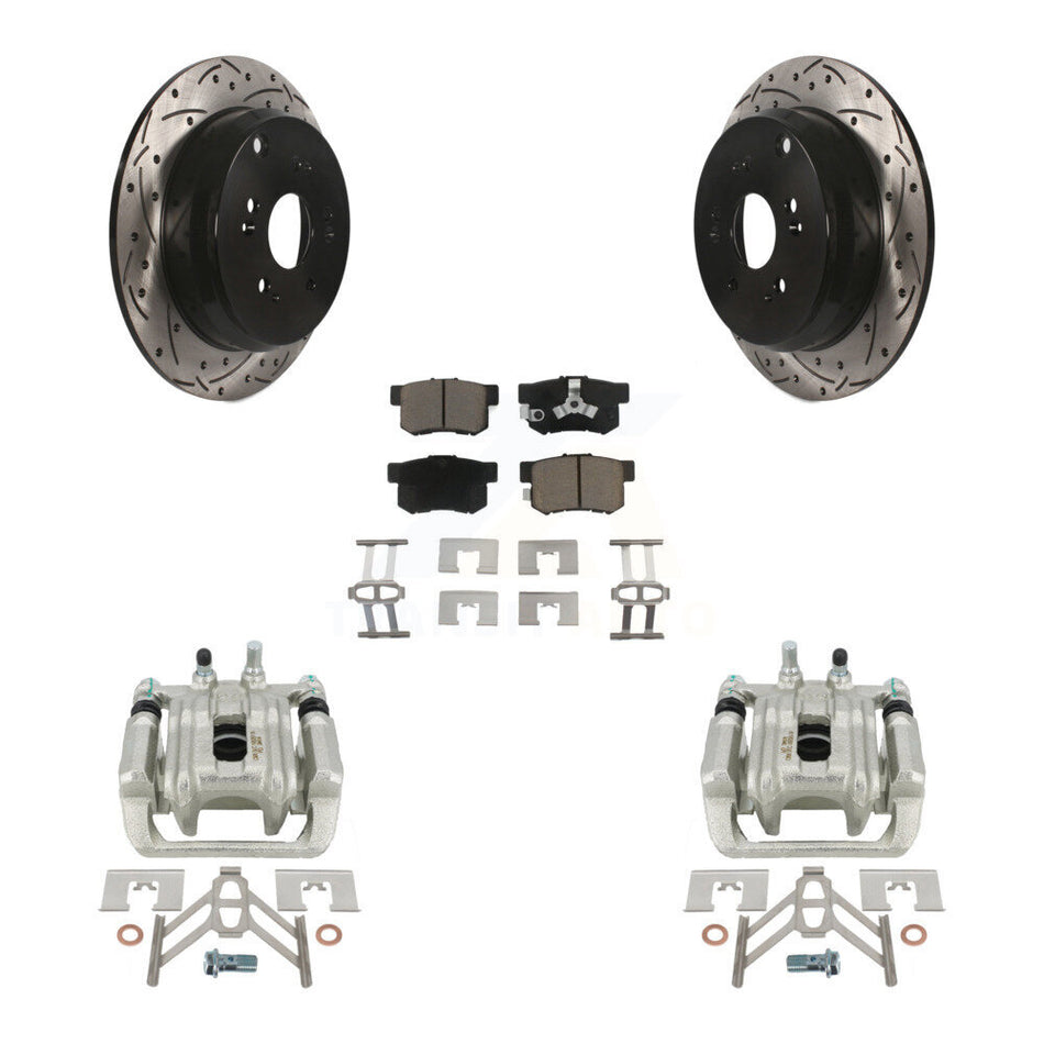 Rear Disc Brake Coated Caliper Drilled Slotted Rotors And Ceramic Pads Kit For Honda CR-V Acura RDX KCD-100610C
