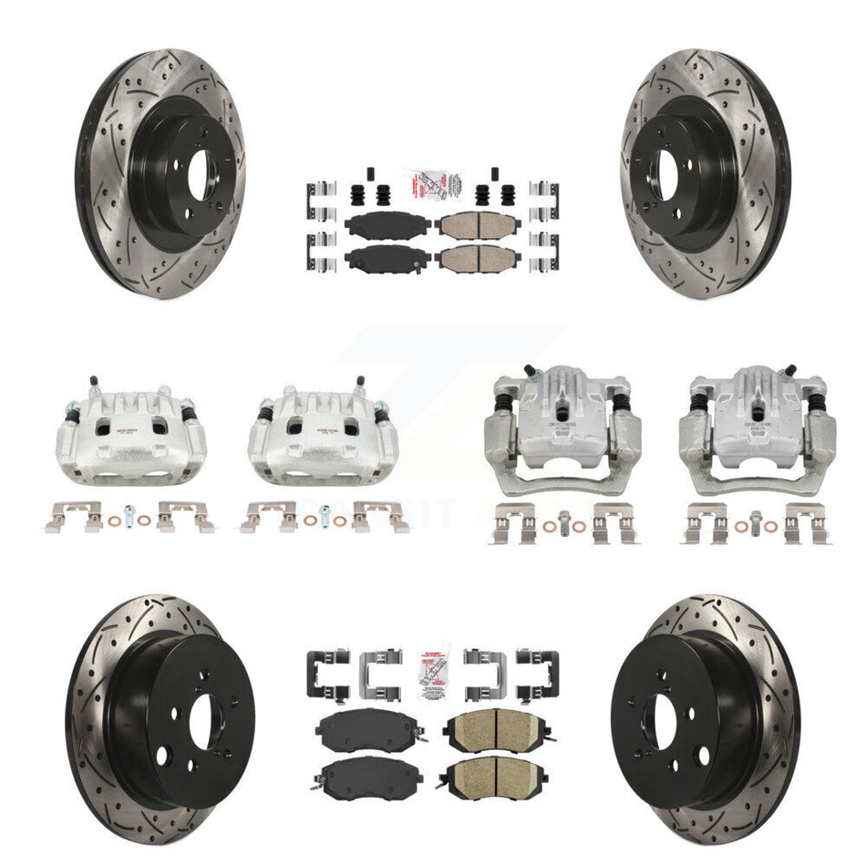 Front Rear Brake Caliper Drill Slot Rotors Ceramic Pad Kit (10Pc) For Subaru Forester XV KCD-100610N