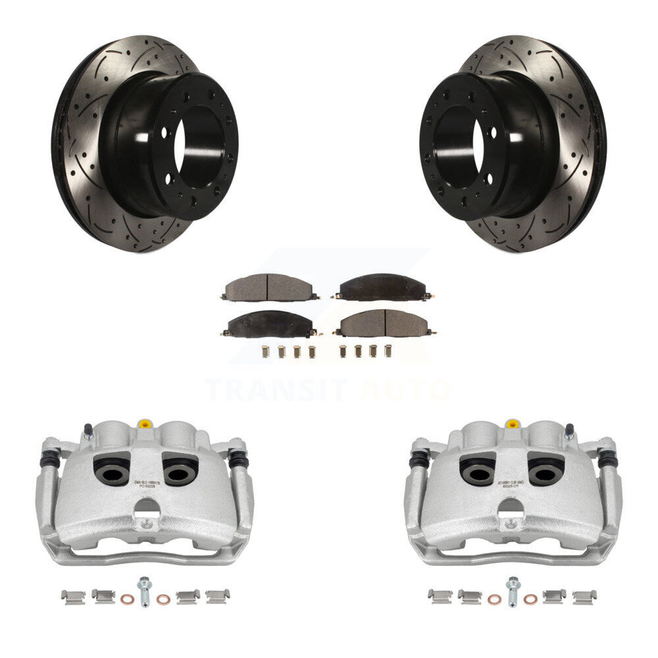 Rear Disc Brake Coated Caliper Drilled Slotted Rotors And Semi-Metallic Pads Kit For Ram 2500 3500 Dodge KCD-100610P
