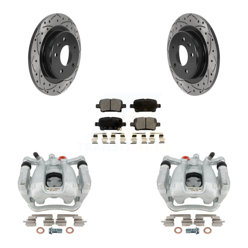 Rear Disc Brake Coated Caliper Drilled Slotted Rotors And Semi-Metallic Pads Kit For Buick LaCrosse Regal TourX KCD-100611P