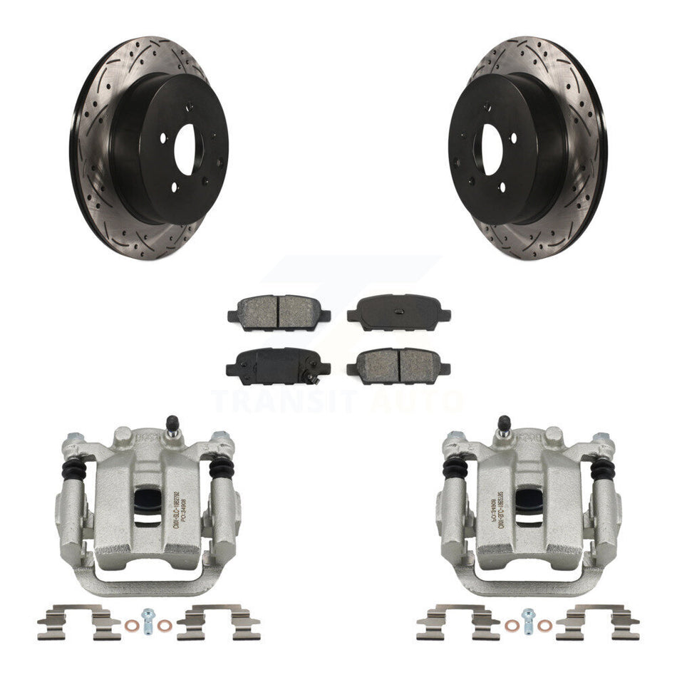 Rear Brake Coated Caliper Drill Slot Rotor Semi-Metallic Pad Kit For Nissan Murano Quest KCD-100611S