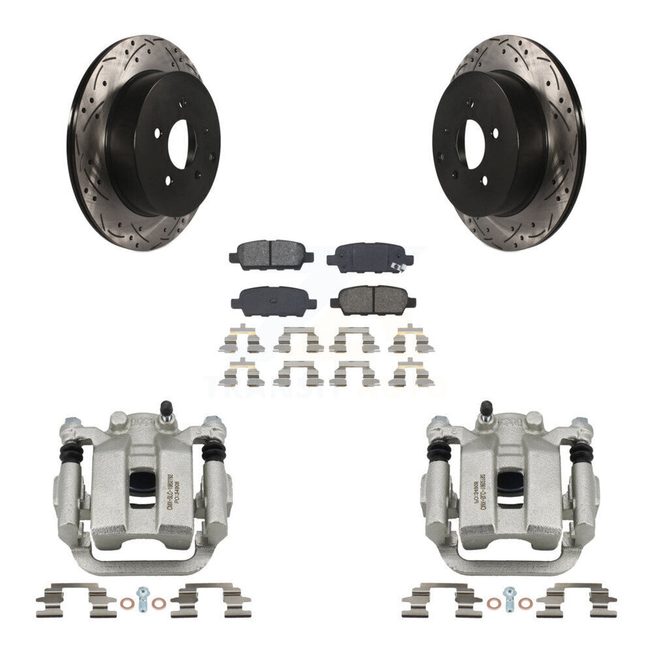 Rear Brake Coated Caliper Drill Slot Rotor Semi-Metallic Pad Kit For Nissan Murano Quest KCD-100611S