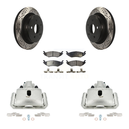 Rear Disc Brake Coated Caliper Drilled Slotted Rotors Ceramic Pad Kit For Dodge Ram 1500 KCD-100611T