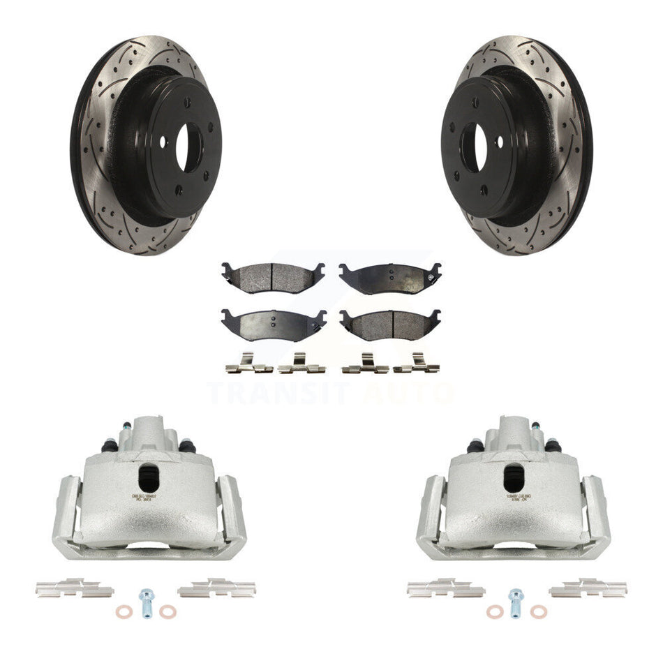 Rear Disc Brake Coated Caliper Drilled Slotted Rotors Ceramic Pad Kit For Dodge Ram 1500 KCD-100611T