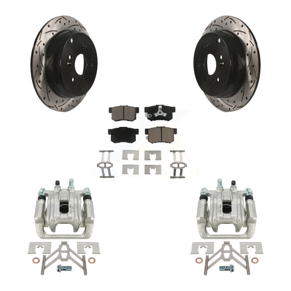 Rear Disc Brake Coated Caliper Drilled Slotted Rotors And Ceramic Pads Kit For 2005-2006 Honda CR-V KCD-100612C by Transit Auto