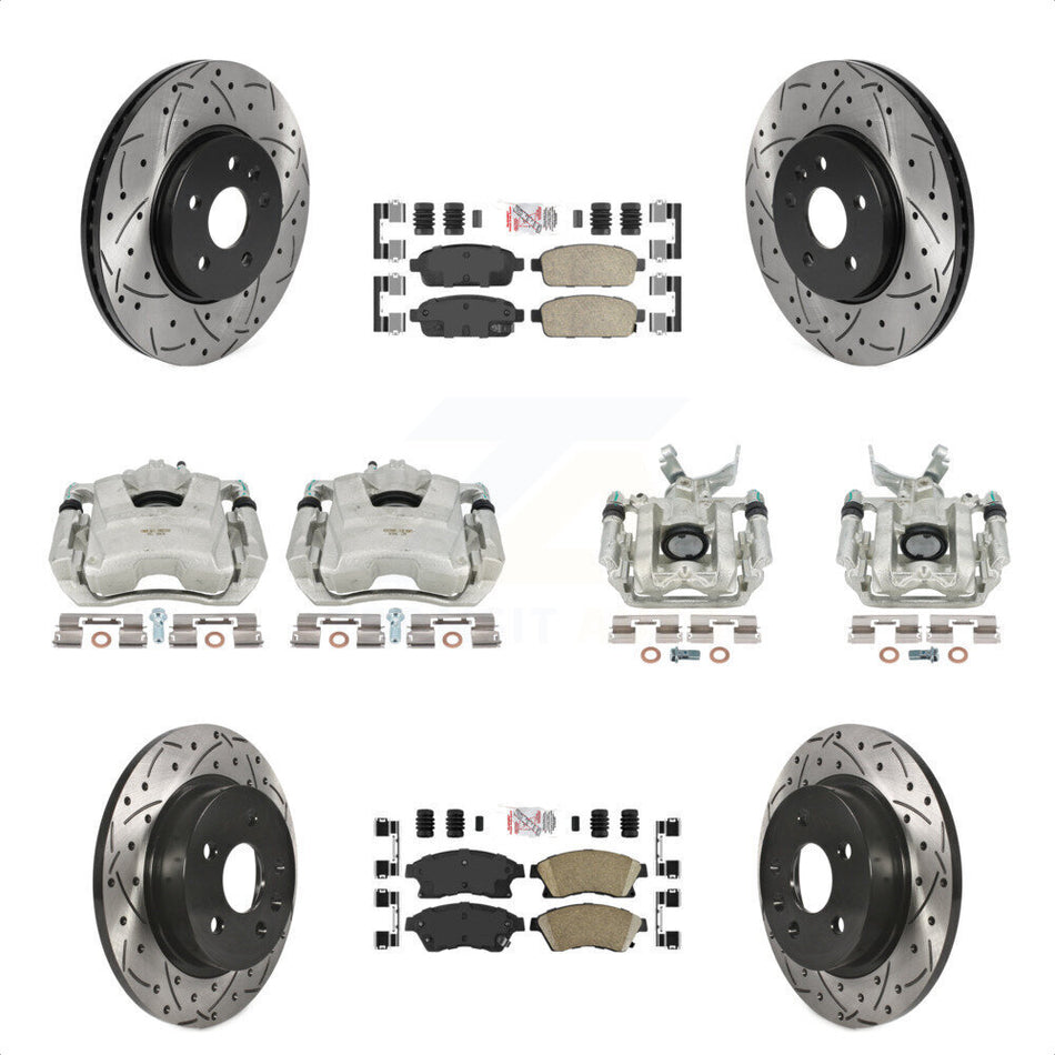 Front Rear Disc Brake Coated Caliper Drilled Slotted Rotors And Ceramic Pads Kit (10Pc) For 2013-2014 Chevrolet Sonic RS KCD-100612N by Transit Auto