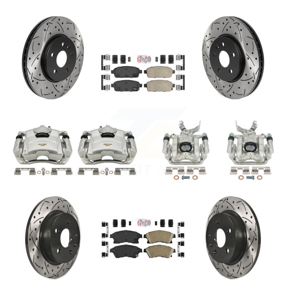 Front Rear Disc Brake Coated Caliper Drilled Slotted Rotors And Ceramic Pads Kit (10Pc) For 2013-2014 Chevrolet Sonic RS KCD-100612N