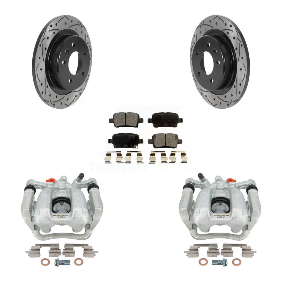 Rear Disc Brake Coated Caliper Drilled Slotted Rotors And Semi-Metallic Pads Kit For 2018-2020 Chevrolet Equinox GMC Terrain KCD-100612P