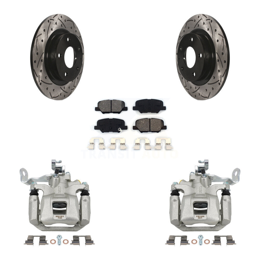 Rear Brake Coated Caliper Drilled Slot Rotor Semi-Metallic Pad Kit For 2014-2015 Mazda 6 KCD-100612S
