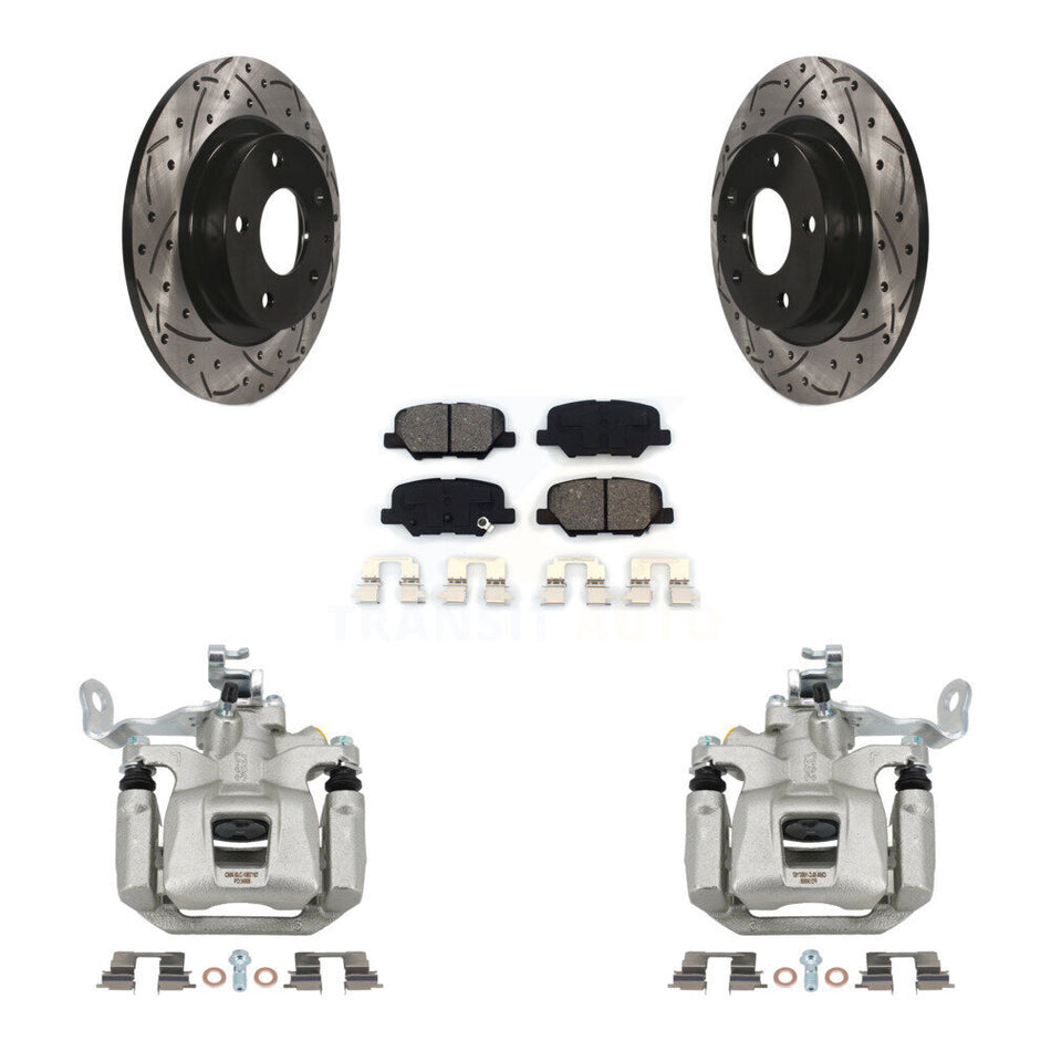 Rear Brake Coated Caliper Drilled Slot Rotor Semi-Metallic Pad Kit For 2014-2015 Mazda 6 KCD-100612S