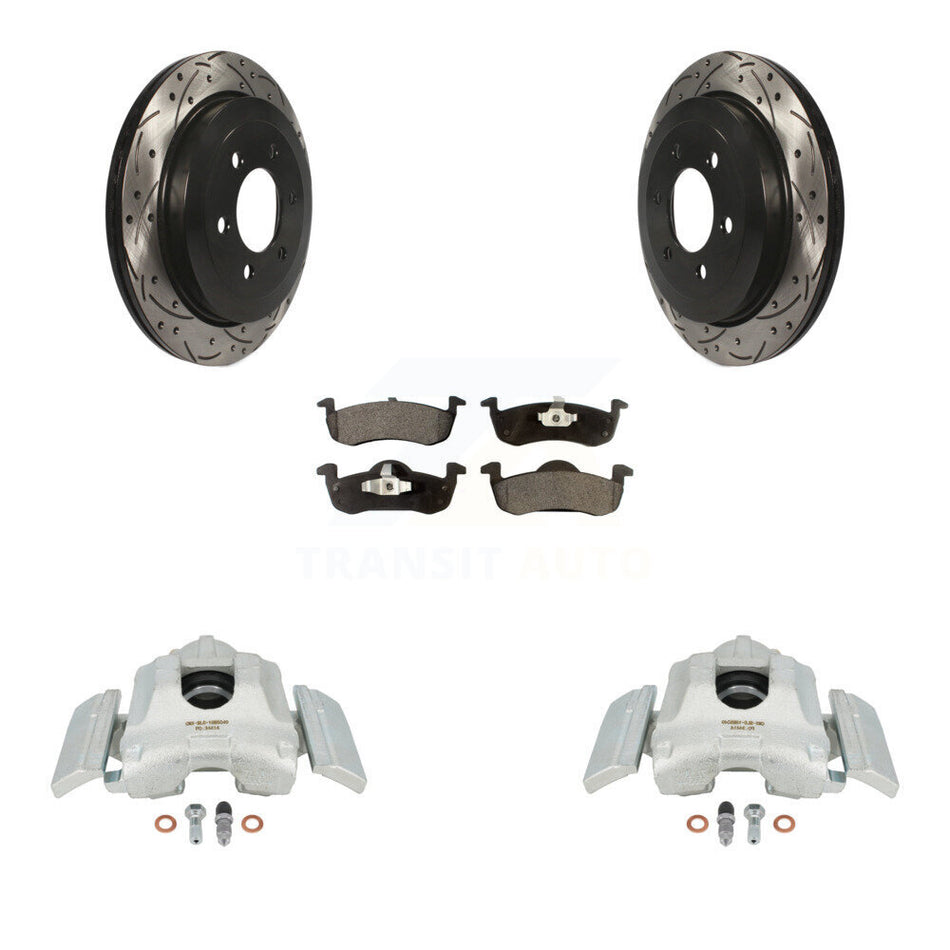 Rear Disc Brake Coated Caliper Drilled Slotted Rotors And Ceramic Pads Kit For 2007-2017 Ford Expedition Lincoln Navigator KCD-100612T