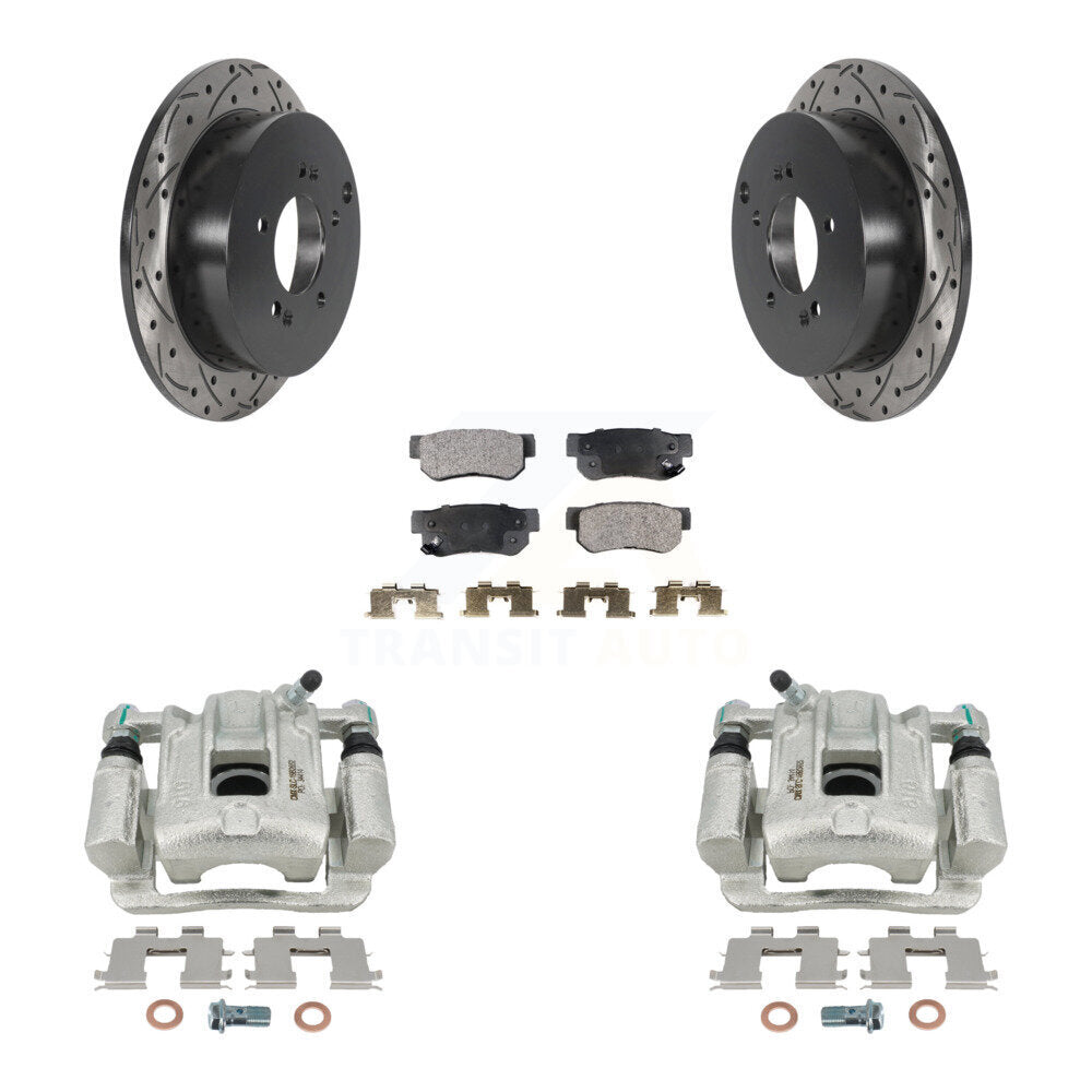 Rear Brake Caliper Drill Slot Rotor Semi-Metallic Pad Kit For 2001-2006 Hyundai Santa Fe KCD-100613P