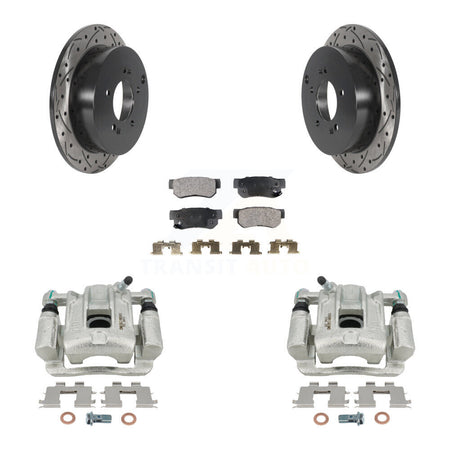 Rear Brake Caliper Drill Slot Rotor Semi-Metallic Pad Kit For 2001-2006 Hyundai Santa Fe KCD-100613P