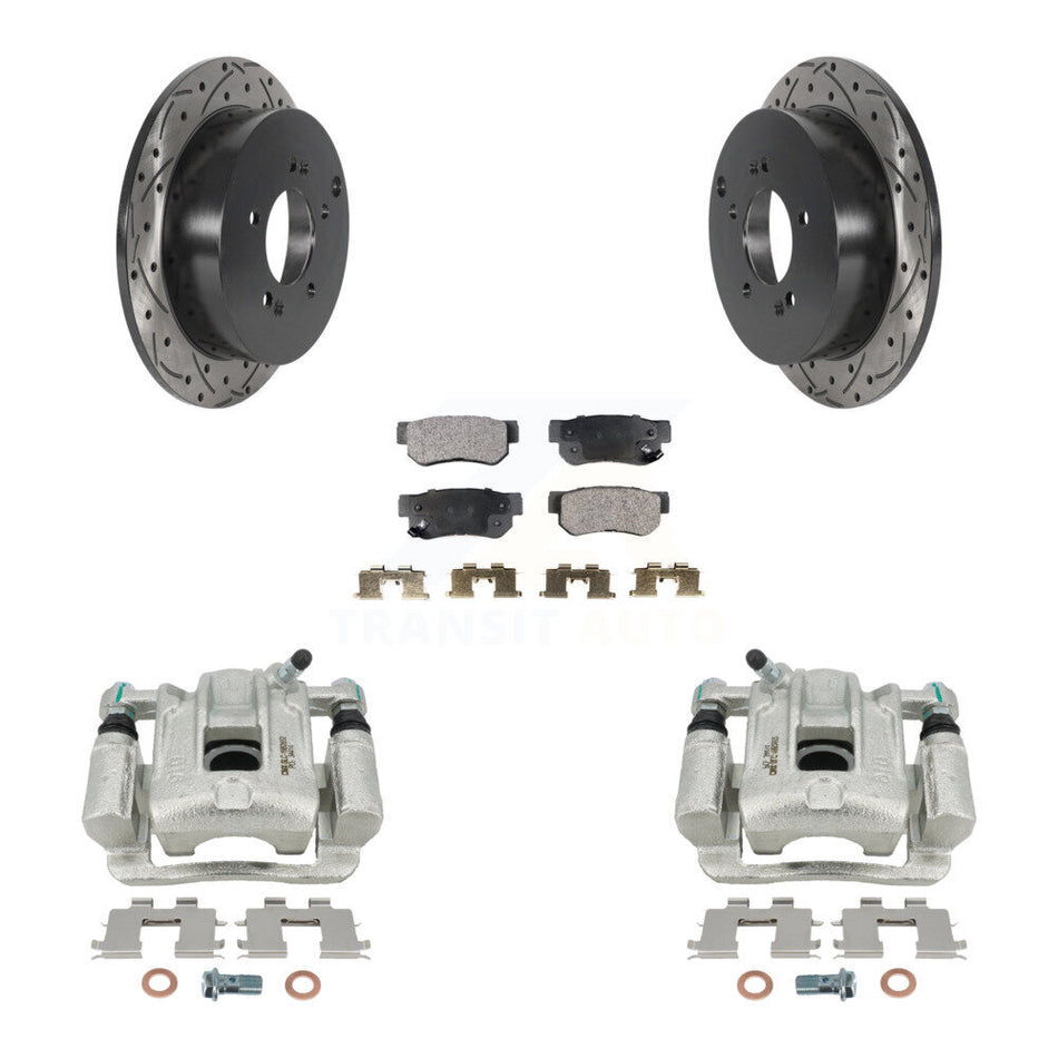 Rear Brake Caliper Drill Slot Rotor Semi-Metallic Pad Kit For 2001-2006 Hyundai Santa Fe KCD-100613P
