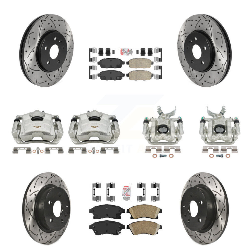 Front Rear Disc Brake Coated Caliper Drilled Slotted Rotors And Ceramic Pads Kit (10Pc) For 2013-2014 Chevrolet Sonic RS KCD-100614N