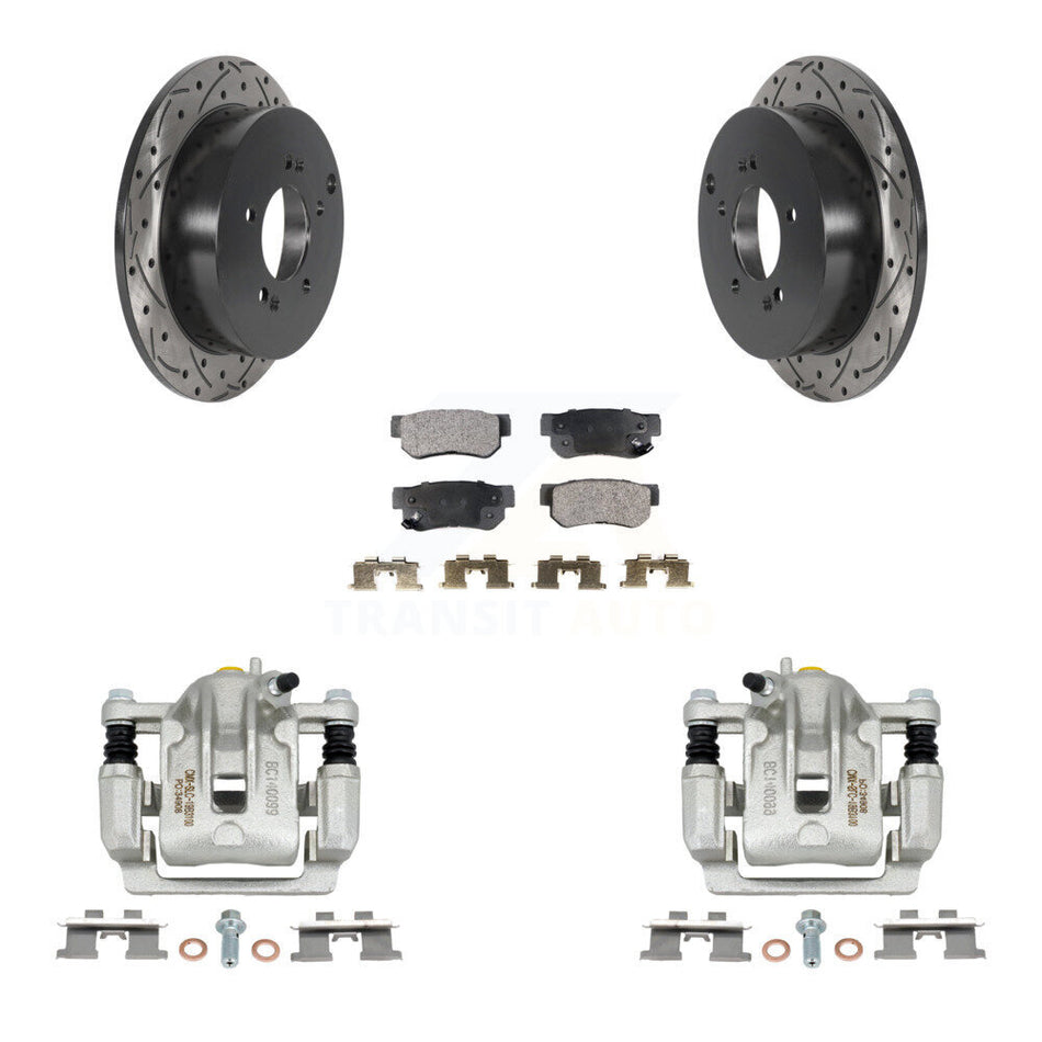 Rear Disc Brake Coated Caliper Drilled Slotted Rotors And Semi-Metallic Pads Kit For Kia Sportage Hyundai Tucson KCD-100614P