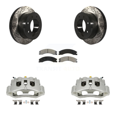 Rear Brake Caliper Drill Slot Rotors Semi-Metallic Pad Kit For GMC Chevrolet Sierra 2500 KCD-100614S