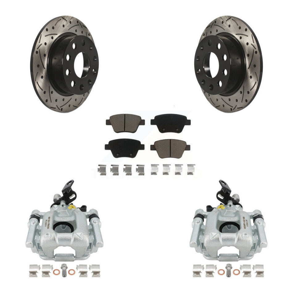 Rear Disc Brake Coated Caliper Drilled Slotted Rotors And Ceramic Pads Kit For Volkswagen GTI Eos With 253mm Diameter Rotor KCD-100615C
