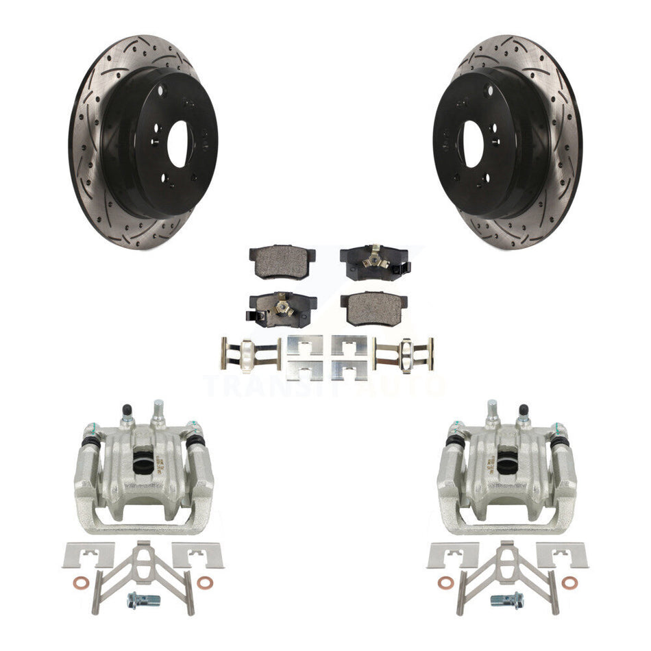 Rear Disc Brake Coated Caliper Drilled Slotted Rotors And Semi-Metallic Pads Kit For Honda CR-V Acura RDX KCD-100615P
