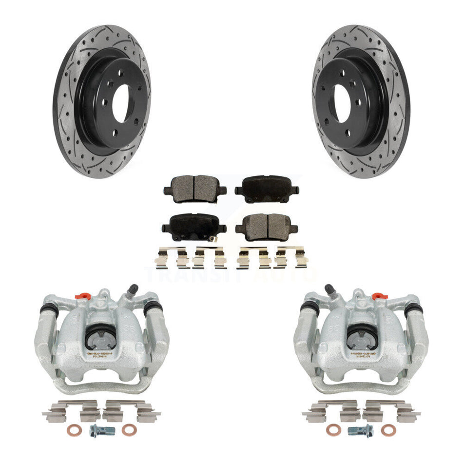 Rear Disc Brake Coated Caliper Drilled Slotted Rotors And Ceramic Pads Kit For 2018-2020 Chevrolet Equinox GMC Terrain KCD-100617T