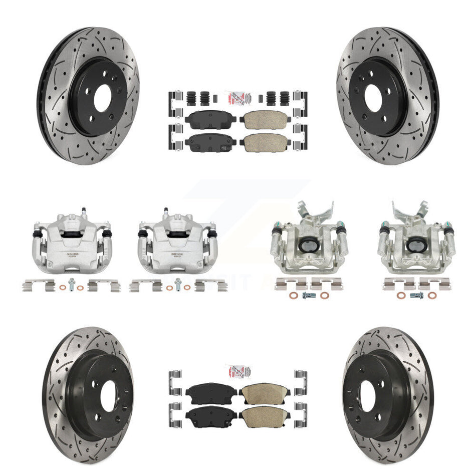 Front Rear Disc Brake Coated Caliper Drilled Slotted Rotors And Ceramic Pads Kit (10Pc) For 2013-2017 Buick Encore Chevrolet Trax KCD-100618N