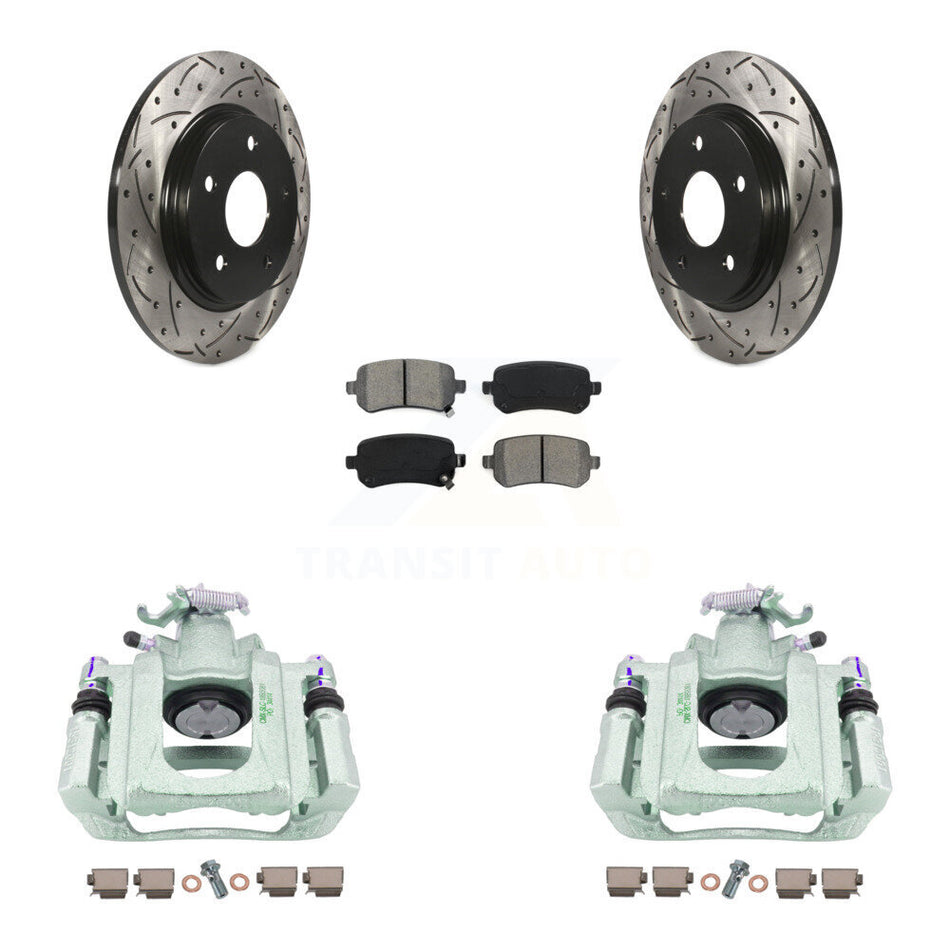 Rear Disc Brake Coated Caliper Drilled Slotted Rotors And Semi-Metallic Pads Kit For Chrysler Town & Country Dodge Grand Caravan Volkswagen Routan Ram C/V KCD-100618S