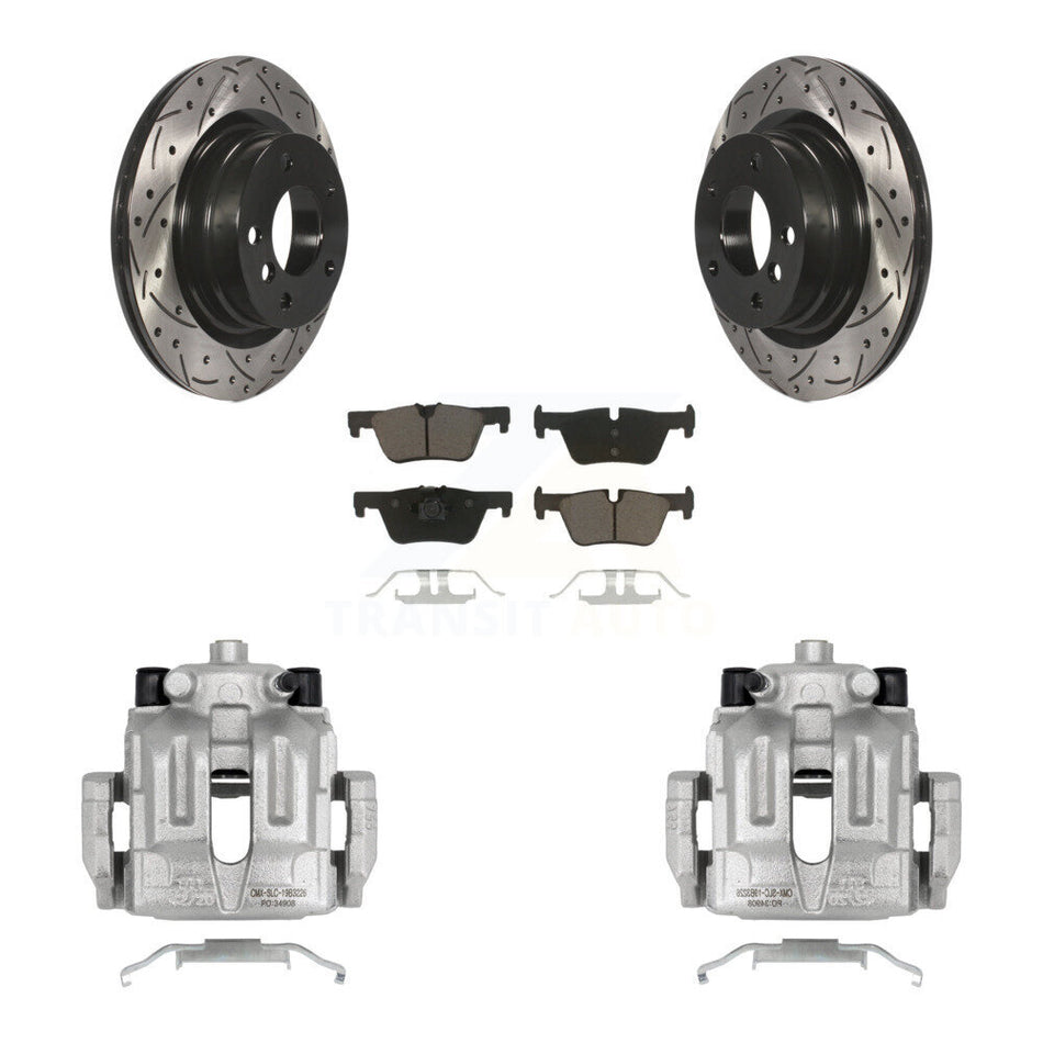 Rear Disc Brake Coated Caliper Drilled Slotted Rotors And Ceramic Pads Kit For 2012 BMW 328i 2.0L Without Blue Painted Calipers KCD-100619C