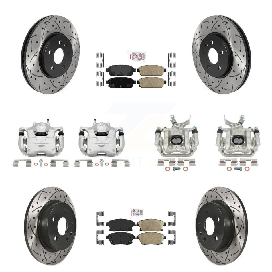 Front Rear Disc Brake Coated Caliper Drilled Slotted Rotors And Ceramic Pads Kit (10Pc) For 2013-2017 Buick Encore Chevrolet Trax KCD-100619N