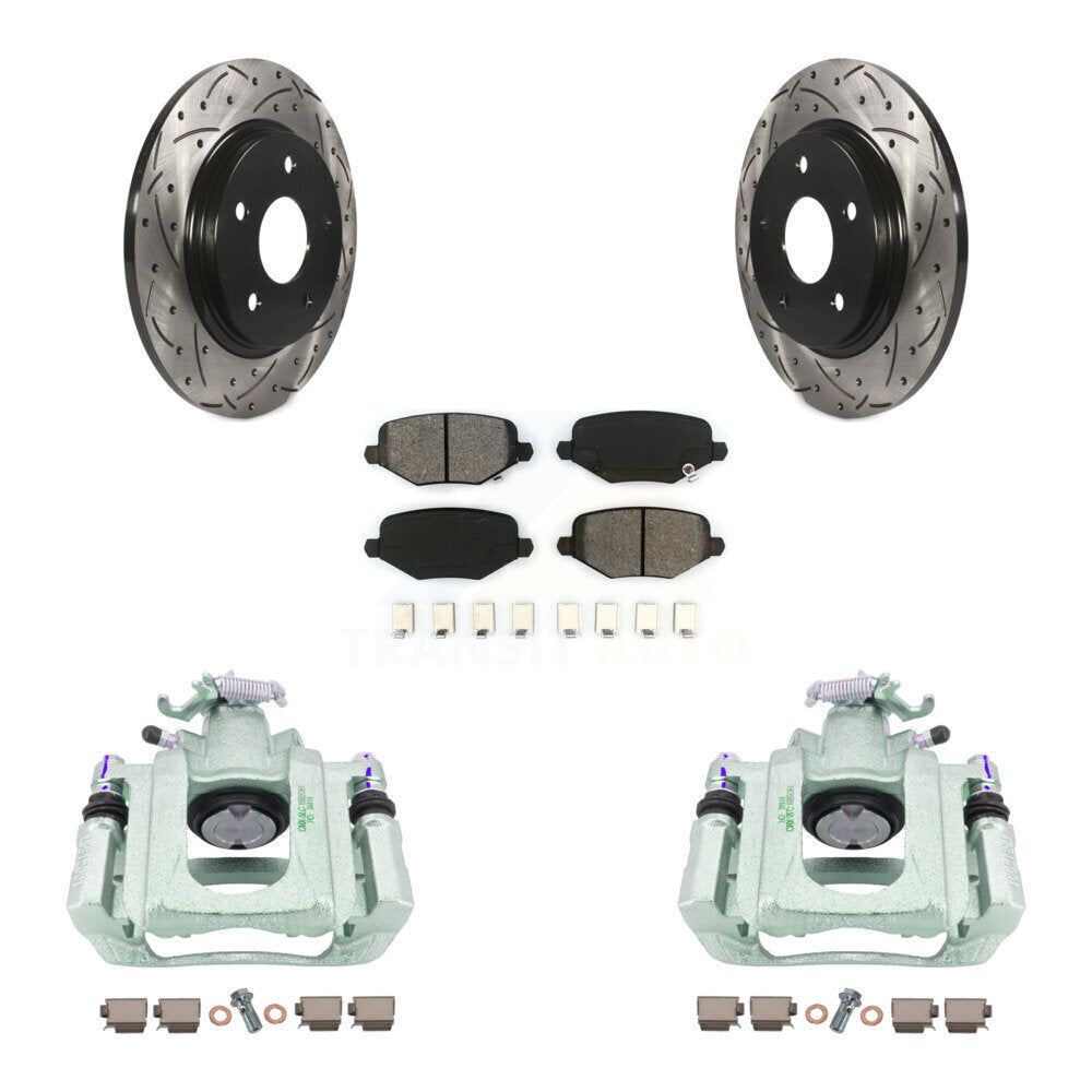 Rear Disc Brake Coated Caliper Drilled Slotted Rotor & Semi-Metallic Pad Kit For Ram C/V KCD-100619S