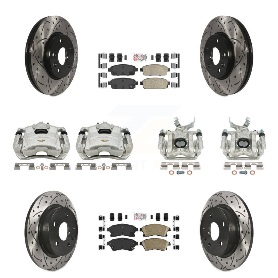Front Rear Disc Brake Coated Caliper Drilled Slotted Rotors And Ceramic Pads Kit (10Pc) For Chevrolet Sonic KCD-100620N