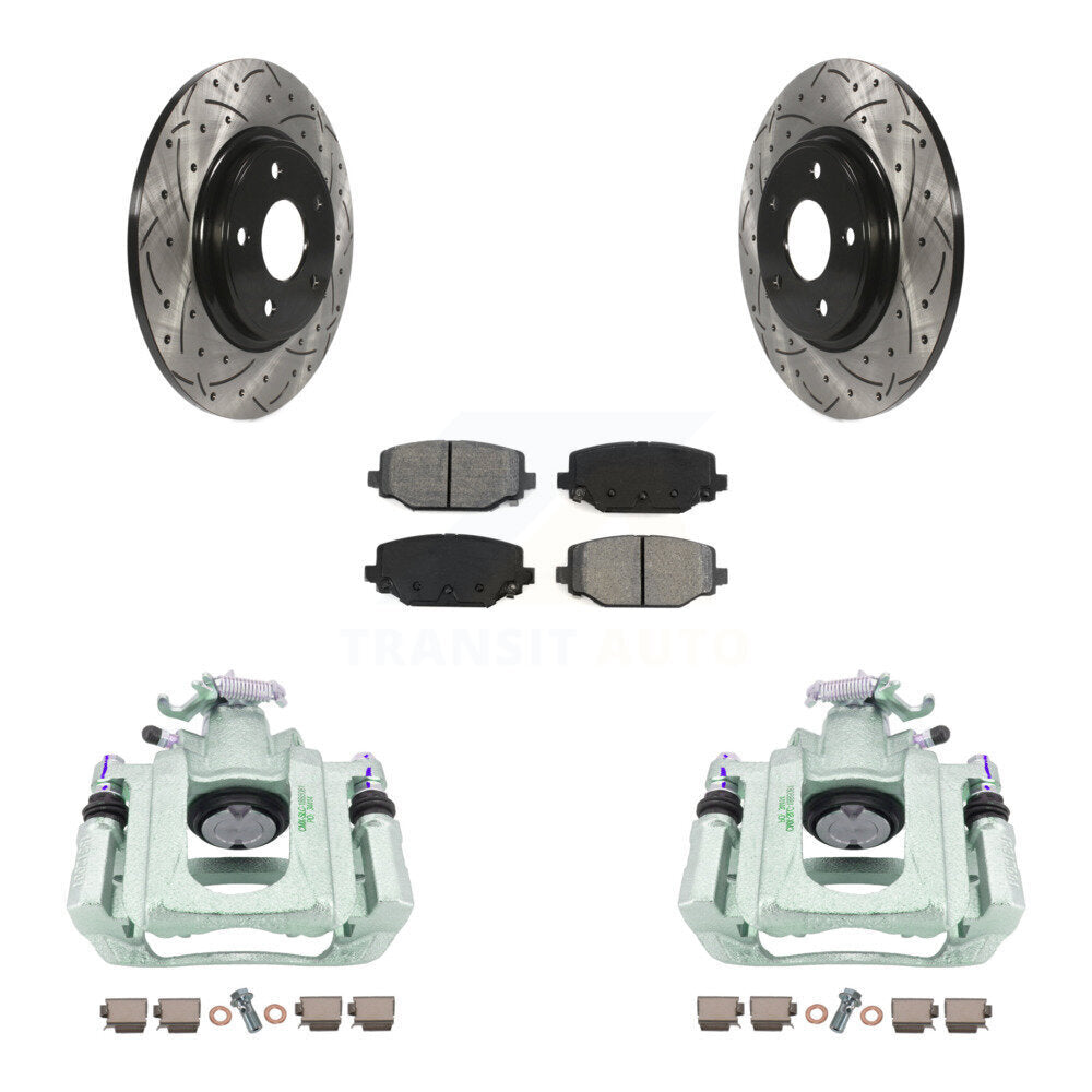 Rear Disc Brake Coated Caliper Drilled Slotted Rotor & Semi-Metallic Pad Kit For Ram C/V KCD-100620S