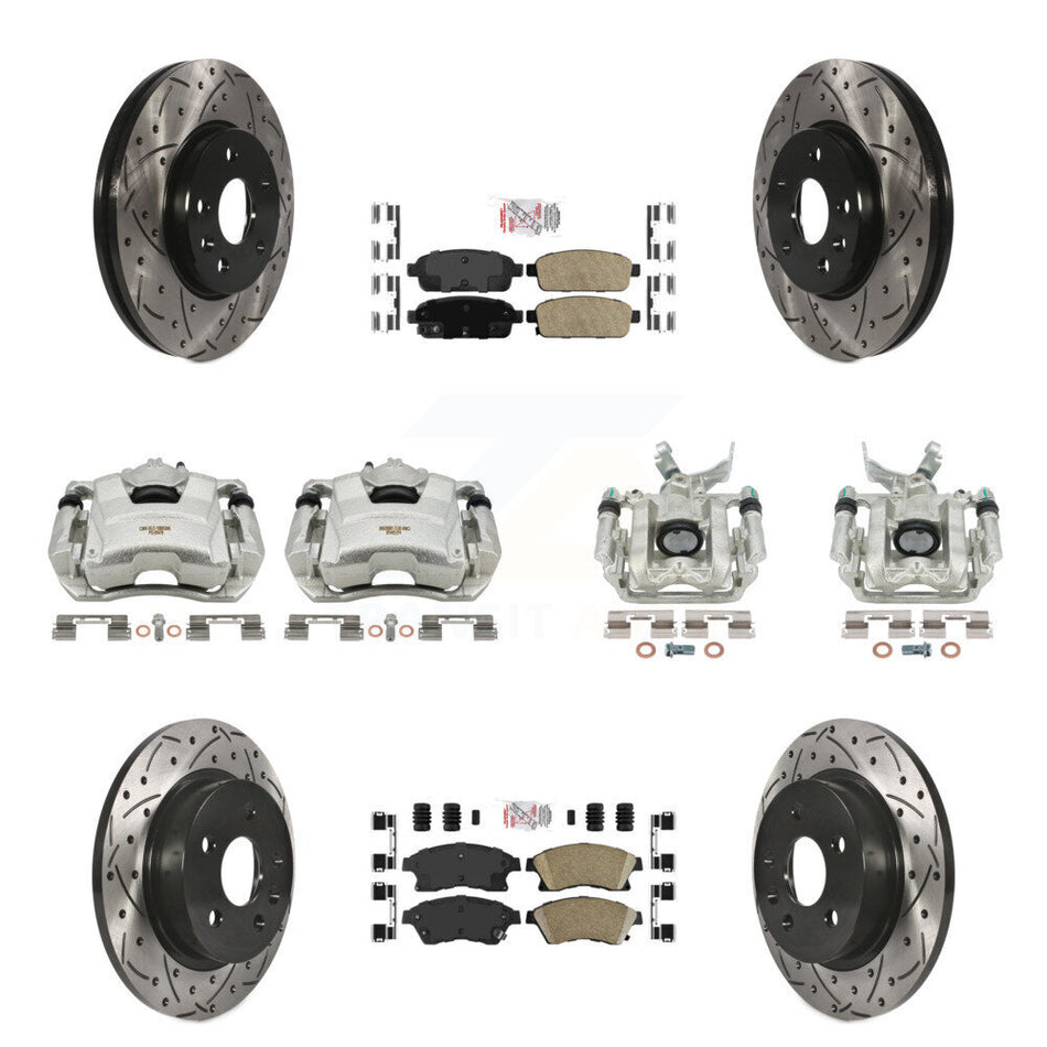 Front Rear Disc Brake Coated Caliper Drilled Slotted Rotors And Ceramic Pads Kit (10Pc) For Chevrolet Sonic KCD-100621N
