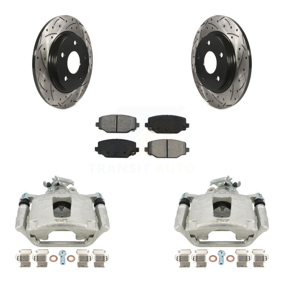 Rear Disc Brake Coated Caliper Drilled Slotted Rotors And Semi-Metallic Pads Kit For 2017-2018 Dodge Grand Caravan With Single Piston Front KCD-100621S