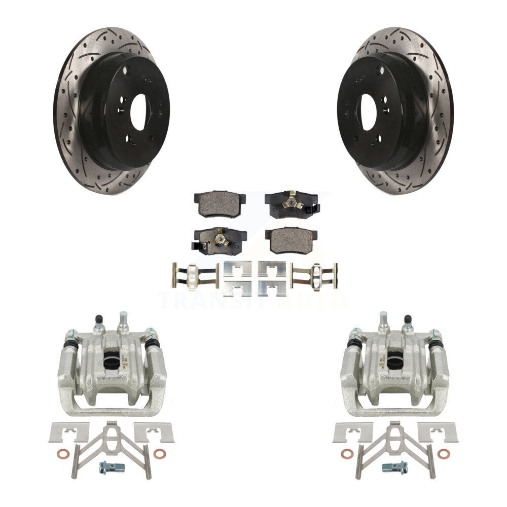 Rear Disc Brake Coated Caliper Drilled Slotted Rotors And Ceramic Pads Kit For Honda CR-V Acura RDX KCD-100621T by Transit Auto