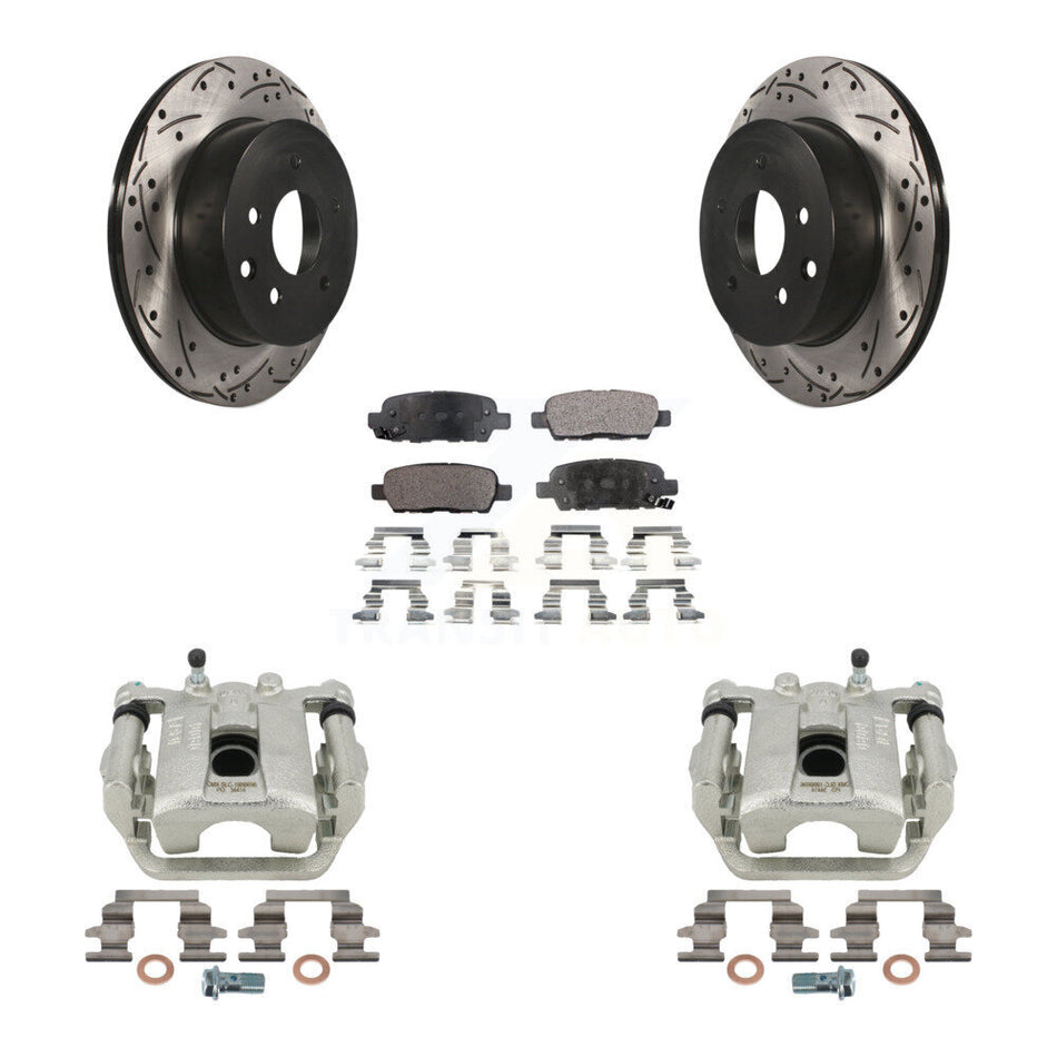 Rear Disc Brake Coated Caliper Drilled Slotted Rotors And Semi-Metallic Pads Kit For Nissan Rogue Sport LEAF KCD-100622P by Transit Auto