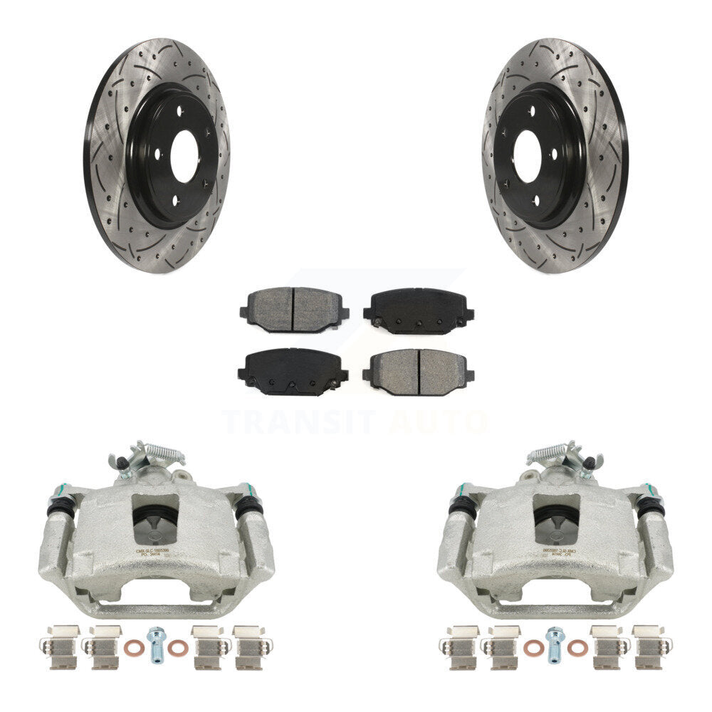 Rear Disc Brake Coated Caliper Drilled Slotted Rotors And Semi-Metallic Pads Kit For Dodge Grand Caravan KCD-100622S by Transit Auto