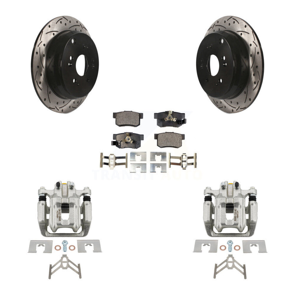 Rear Disc Brake Coated Caliper Drill Slot Rotor Ceramic Pad Kit For Honda CR-V Acura RDX KCD-100622T