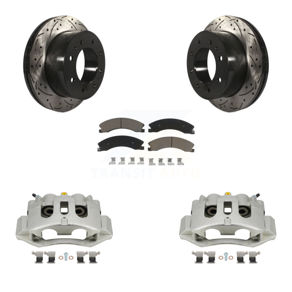 Rear Brake Caliper Drill Slotted Rotors Ceramic Pad Kit For GMC Chevrolet Sierra 2500 HD KCD-100623C