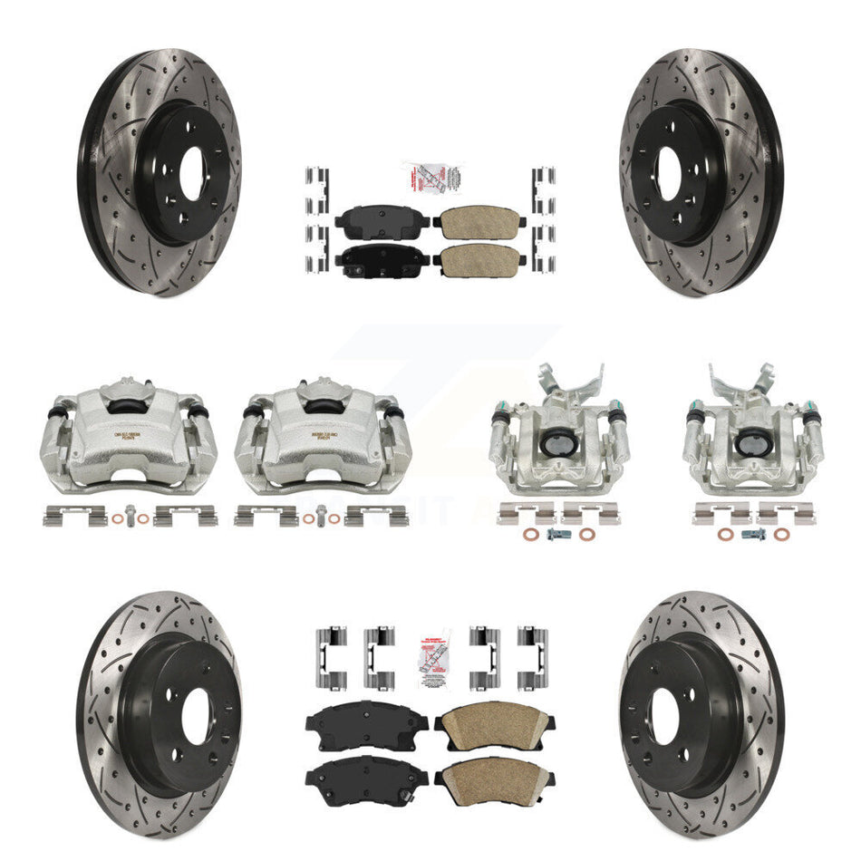 Front Rear Disc Brake Coated Caliper Drilled Slotted Rotors And Ceramic Pads Kit (10Pc) For Chevrolet Sonic KCD-100623N