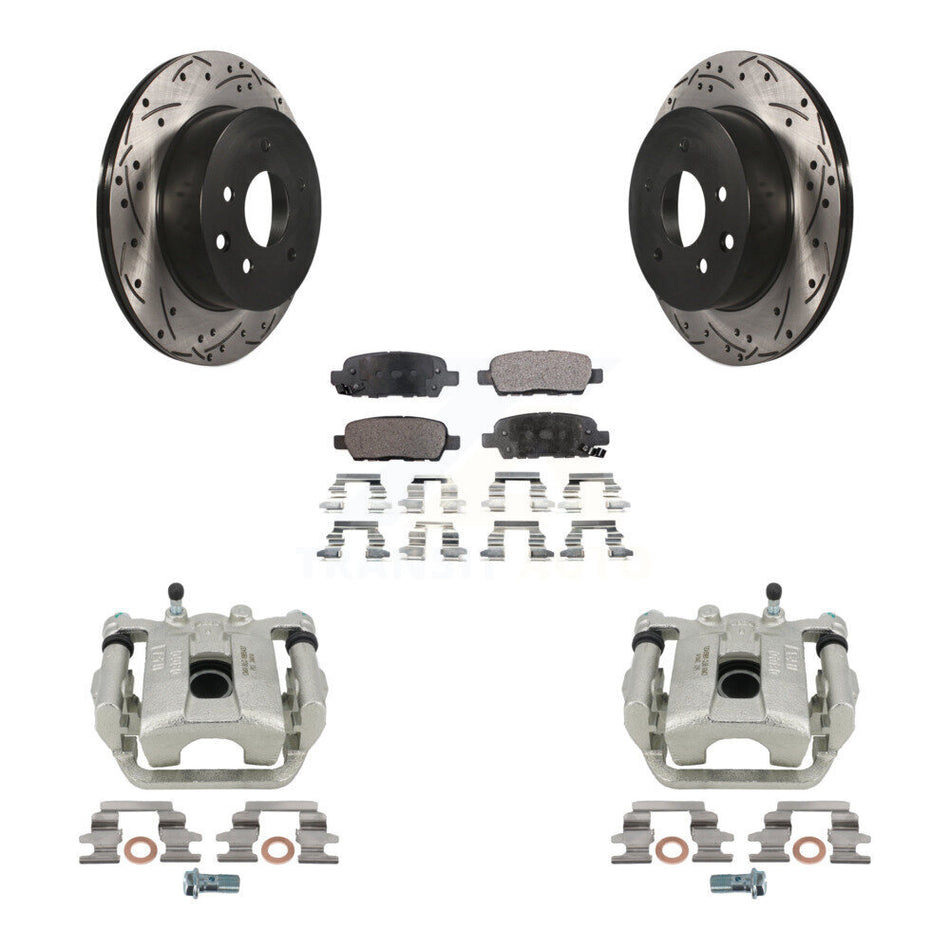 Rear Disc Brake Coated Caliper Drilled Slotted Rotors And Semi-Metallic Pads Kit For Nissan Rogue Select X-Trail KCD-100623P