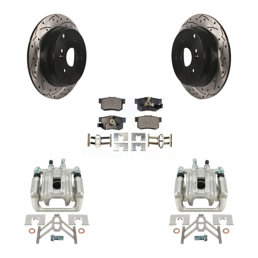 Rear Disc Brake Coated Caliper Drilled Slotted Rotors And Ceramic Pads Kit For 2005-2006 Honda CR-V KCD-100623T by Transit Auto