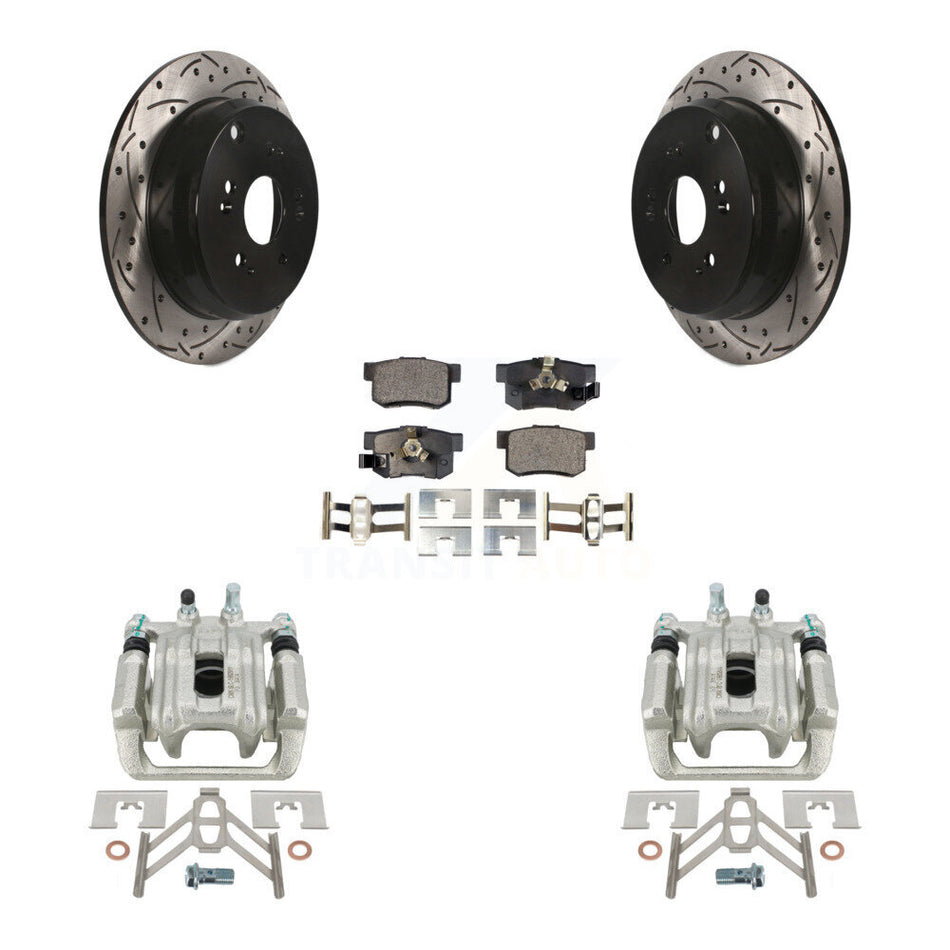 Rear Disc Brake Coated Caliper Drilled Slotted Rotors And Ceramic Pads Kit For 2005-2006 Honda CR-V KCD-100623T by Transit Auto