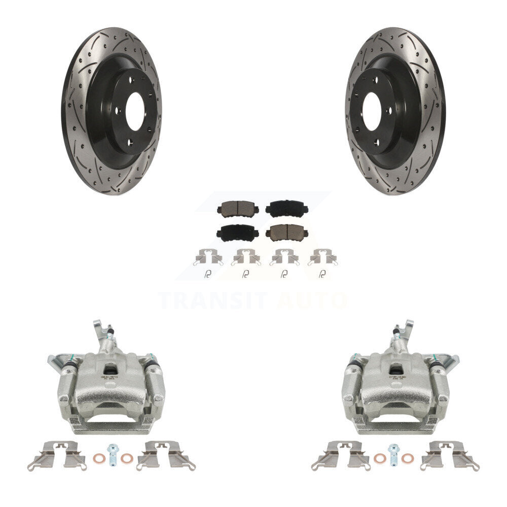 Rear Disc Brake Coated Caliper Drill Slot Rotor Ceramic Pad Kit For 2013-2015 Mazda CX-5 KCD-100624C