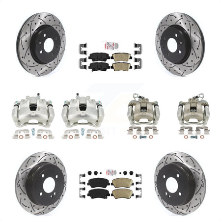 Front Rear Disc Brake Coated Caliper Drilled Slotted Rotors And Ceramic Pads Kit (10Pc) For Kia Rio KCD-100624N by Transit Auto