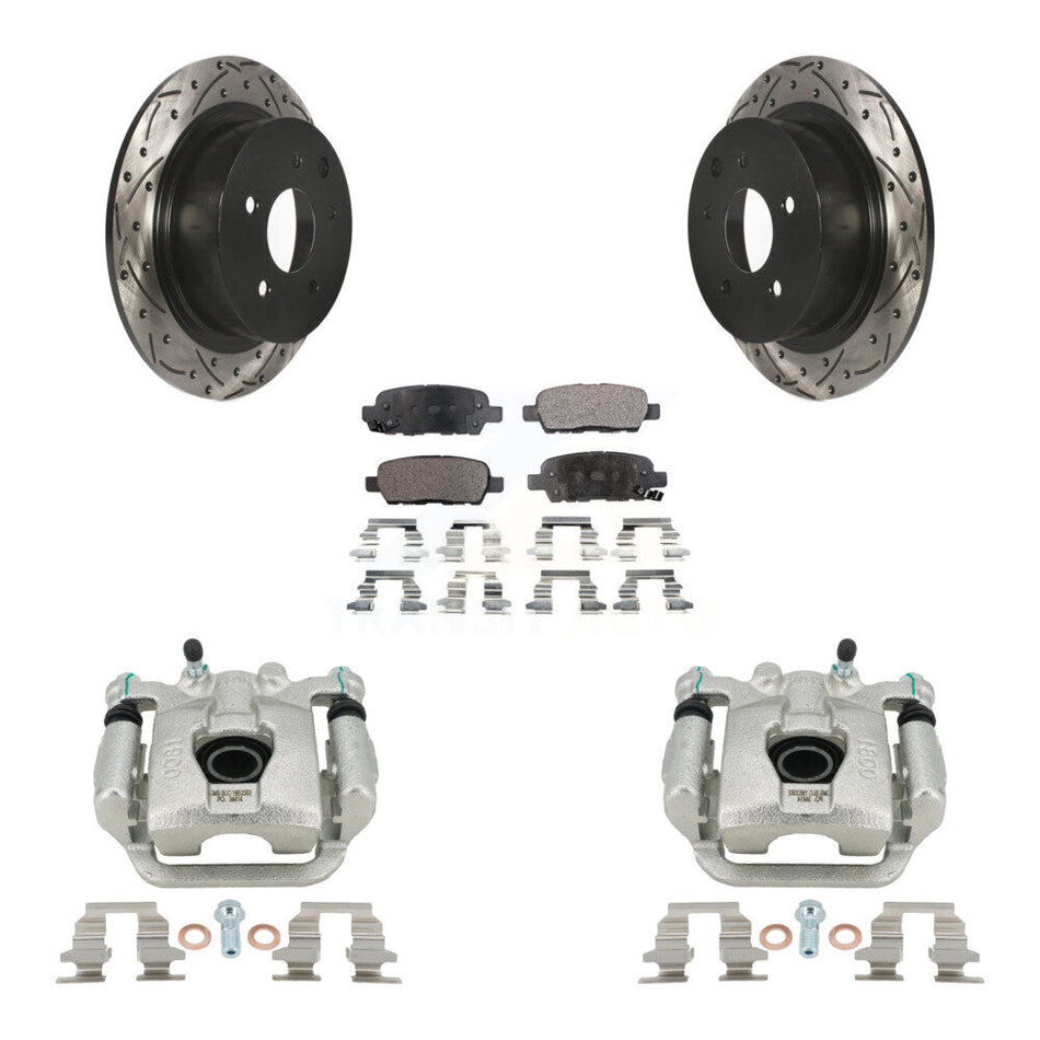 Rear Brake Coated Caliper Drill Slot Rotors Semi-Metallic Pad Kit For Nissan Sentra Juke KCD-100624P