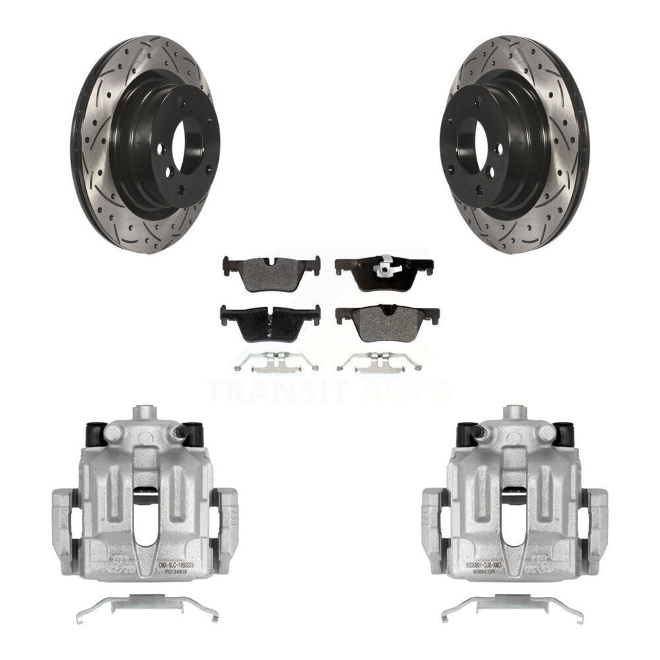 Rear Disc Brake Coated Caliper Drilled Slotted Rotors And Semi-Metallic Pads Kit For 2012 BMW 328i 2.0L Without Blue Painted Calipers KCD-100625P