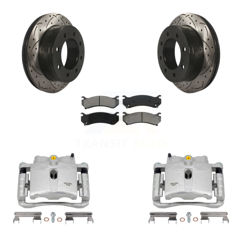 Rear Disc Brake Coated Caliper Drilled Slotted Rotors And Semi-Metallic Pads Kit For Chevrolet Silverado 2500 HD GMC Sierra 3500 Classic Suburban Yukon XL Avalanche KCD-100625S
